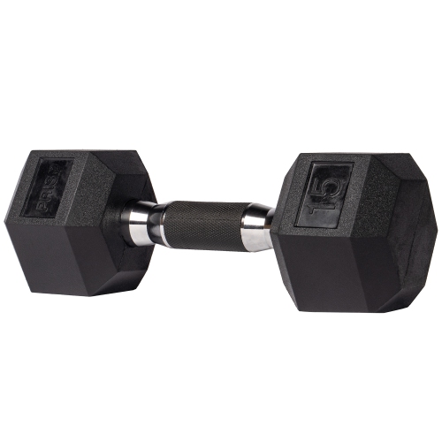 PRISP Rubber Encased Hex Dumbbell - Cast Iron Hand Weight for Home Gym, Exercise and Fitness with Rubber Grip; Sold Individually
