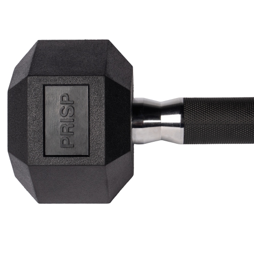 PRISP Rubber Encased Hex Dumbbell - Cast Iron Hand Weight for Home Gym, Exercise and Fitness with Rubber Grip; Sold Individually