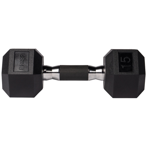 PRISP Rubber Encased Hex Dumbbell - Cast Iron Hand Weight for Home Gym, Exercise and Fitness with Rubber Grip; Sold Individually