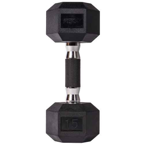 PRISP Rubber Encased Hex Dumbbell - Cast Iron Hand Weight for Home Gym, Exercise and Fitness with Rubber Grip; Sold Individually