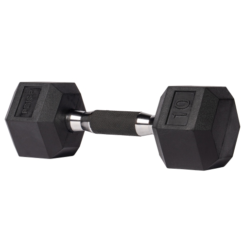 PRISP Rubber Encased Hex Dumbbell - Cast Iron Hand Weight for Home Gym, Exercise and Fitness with Rubber Grip; Sold Individually