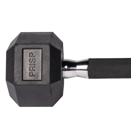 PRISP Rubber Encased Hex Dumbbell - Cast Iron Hand Weight for Home Gym, Exercise and Fitness with Rubber Grip; Sold Individually