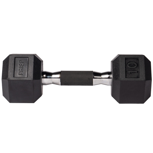 PRISP Rubber Encased Hex Dumbbell - Cast Iron Hand Weight for Home Gym, Exercise and Fitness with Rubber Grip; Sold Individually