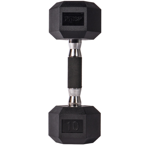 PRISP Rubber Encased Hex Dumbbell - Cast Iron Hand Weight for Home Gym, Exercise and Fitness with Rubber Grip; Sold Individually