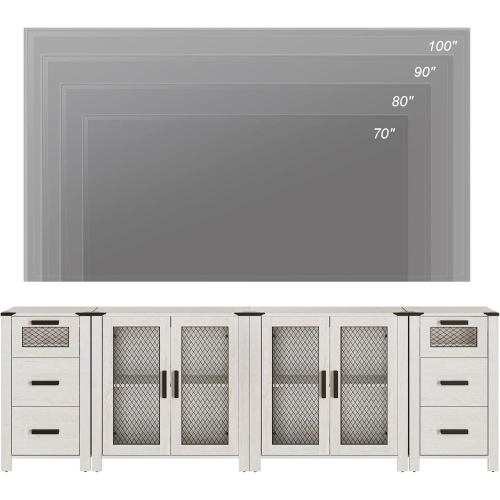 WAMPAT TV Stand Set for ups to 100 inch TV,6 Drawers Storage Cabinets with Adjustable Shelf, Media TV Console Table with 4 Mesh Door for Dining,