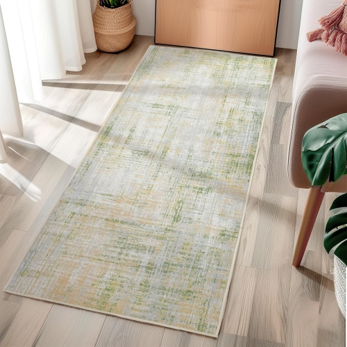 2 x 6 Runner Rug - Hallway Abstract Sketch Distressed Washable Runner Rug Green Multi Overdyed Rug Non Slip Rug Contemporary Rug Kitchen Bathroom Bed