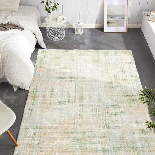 Abstract Green Multi 3'x5' Area Rug - Distressed Entryway Rug Washable Kitchen Bathroom Bedroom Modern Rug