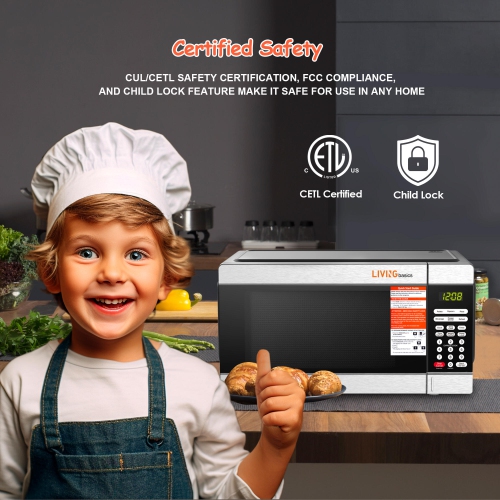 Four à micro-ondes de comptoir de 1,1 pi3 de LIVINGBasics, 1000 W, technologie Inverter intégrée avec éclairage DEL, verrou de sécurité, plateau