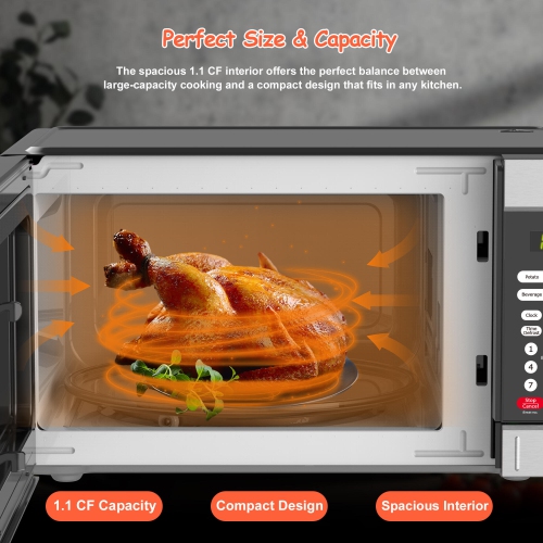 Four à micro-ondes de comptoir de 1,1 pi3 de LIVINGBasics, 1000 W, technologie Inverter intégrée avec éclairage DEL, verrou de sécurité, plateau