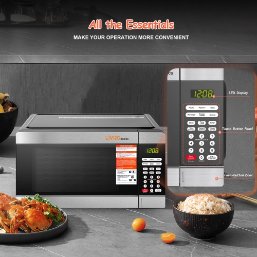 Four à micro-ondes de comptoir de 1,1 pi3 de LIVINGBasics, 1000 W, technologie Inverter intégrée avec éclairage DEL, verrou de sécurité, plateau