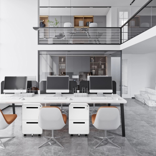 25.4" Deep 2-Drawer Filing Cabinet, Mobile Steel Pedestal File Cabinet with Lock and 5 Wheels, Round Edge, White