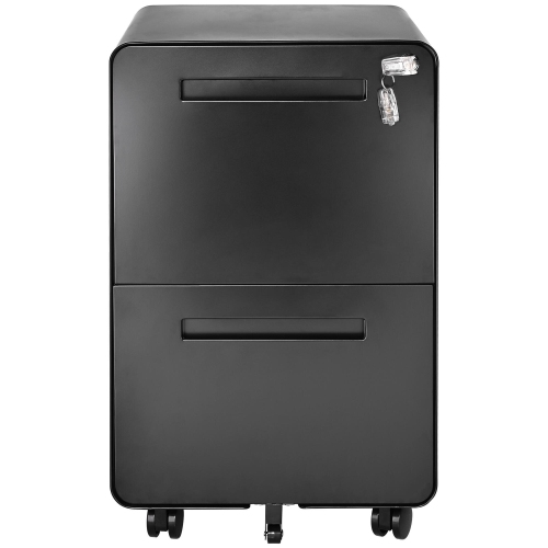 25.4" Deep 2-Drawer Filing Cabinet, Mobile Steel Pedestal File Cabinet with Lock and 5 Wheels, Round Edge, Black