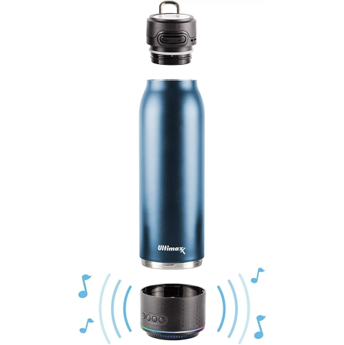 Vacuum Insulated Water Flask Bottle w/ Rechargeable Bluetooth Speaker Navy Blue