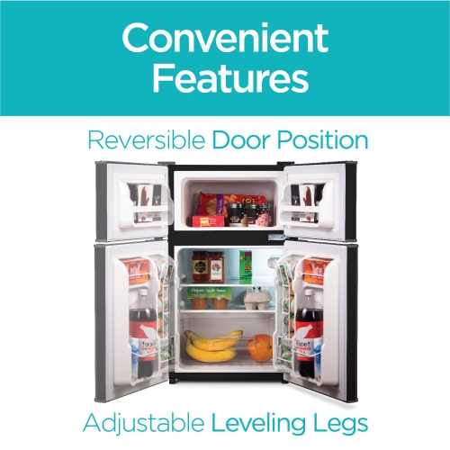 BLACK + DECKER BCRDK32B Door Mini Fridge with Separate Freezer – Small, Drinks and Food in Dorm, Office, Apartment, or RV Camper Compact