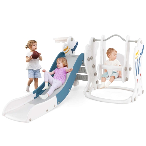 COSTWAY  Toddler Slide And Swing Set 4-In-1 Indoor Playground With Extended Slide & Swing