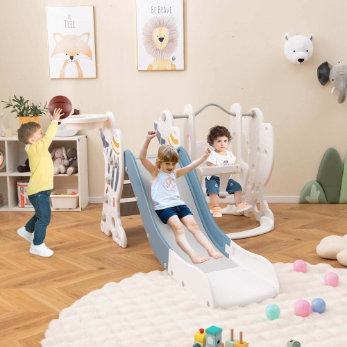 Costway Toddler Slide and Swing Set 4-in-1 Indoor Playground with Extended Slide & Swing