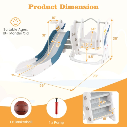 Costway Toddler Slide and Swing Set 4-in-1 Indoor Playground with Extended Slide & Swing