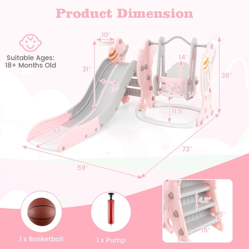 Costway Toddler Slide and Swing Set 4-in-1 Indoor Playground with Extended Slide & Swing