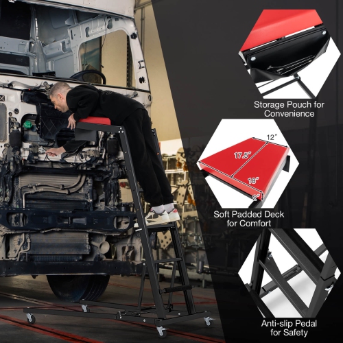 Tapis roulant pliable Topside Automotive Engine Creeper de Costway avec hauteur réglable de 45 à 66 po