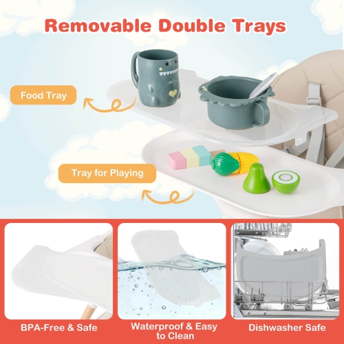 Costway 6-in-1 Convertible Wooden Baby Highchair Infant Feeding Chair with Removable Tray