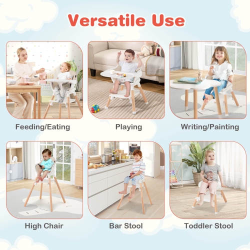 Costway 6-in-1 Convertible Wooden Baby Highchair Infant Feeding Chair with Removable Tray