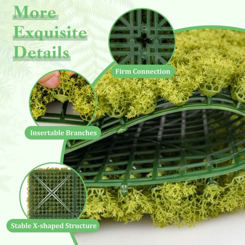 Costway 12 PCS Faux Green Moss Panels withInsertable Branches Stable X-shaped structure