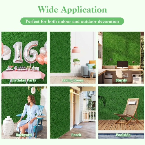 Costway 12 PCS Faux Green Moss Panels withInsertable Branches Stable X-shaped structure