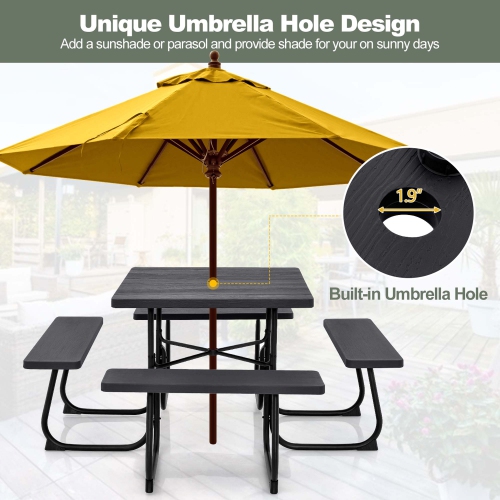 Costway Outdoor 8-person Square Picnic Table Bench Set with 4 Benches & Umbrella Hole