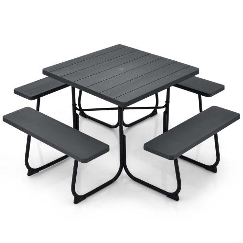 Costway Outdoor 8-person Square Picnic Table Bench Set with 4 Benches & Umbrella Hole