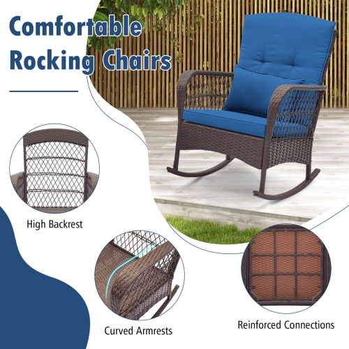 Costway 3 PCS Patio Rocker Set Outdoor Wicker Rocking Chairs with Double-Layer Coffee Table