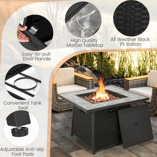 Costway 7 PCS Patio Furniture Set with 35" Propane Gas Fire Pit Table & Waterproof Cover