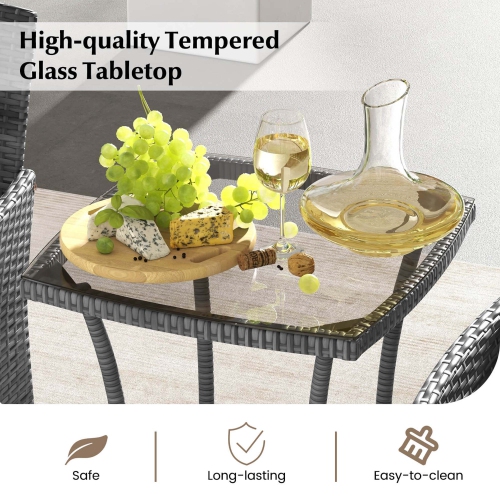 Costway 3 PCS Patio Furniture Set with Cushioned Patio Chairs & Tempered Glass Coffee Table