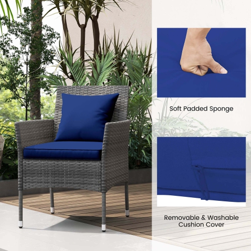 Costway 3 PCS Patio Furniture Set with Cushioned Patio Chairs & Tempered Glass Coffee Table