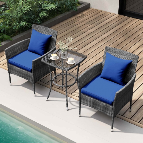 Costway 3 PCS Patio Furniture Set with Cushioned Patio Chairs & Tempered Glass Coffee Table