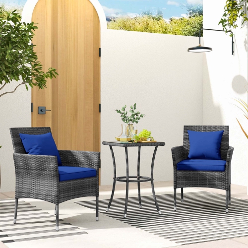 Costway 3 PCS Patio Furniture Set with Cushioned Patio Chairs & Tempered Glass Coffee Table