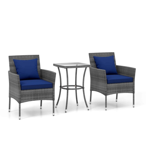 Costway 3 PCS Patio Furniture Set with Cushioned Patio Chairs & Tempered Glass Coffee Table