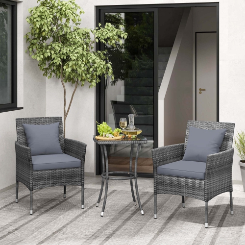 COSTWAY  3 PCs Patio Furniture Set With Cushioned Patio Chairs & Tempered Glass Coffee Table