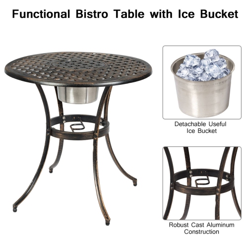 Costway 3pcs Outdoor Set Cast Aluminum Patio Bistro Attached Removable Ice Bucket