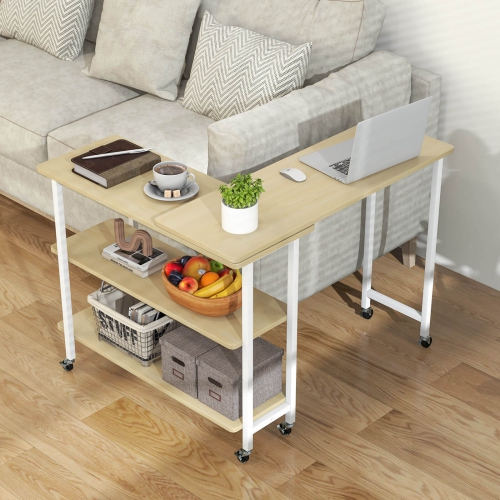 Costway 360° Rotatable Sofa Side Table L-shaped Laptop Desk Snack Table with Shelf Patented