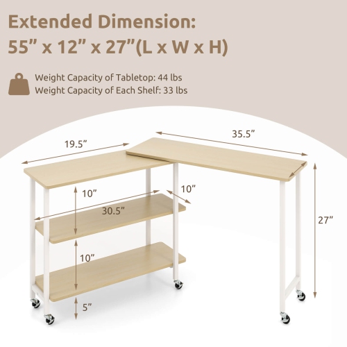 Costway 360° Rotatable Sofa Side Table L-shaped Laptop Desk Snack Table with Shelf Patented