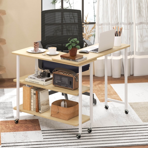 Costway 360° Rotatable Sofa Side Table L-shaped Laptop Desk Snack Table with Shelf Patented
