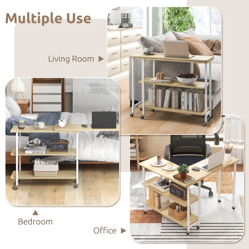 Costway 360° Rotatable Sofa Side Table L-shaped Laptop Desk Snack Table with Shelf Patented