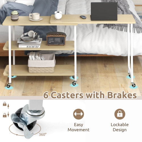Costway 360° Rotatable Sofa Side Table L-shaped Laptop Desk Snack Table with Shelf Patented