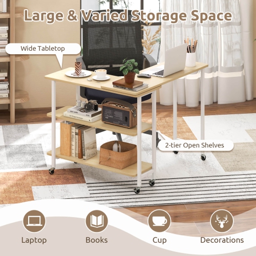 Costway 360° Rotatable Sofa Side Table L-shaped Laptop Desk Snack Table with Shelf Patented
