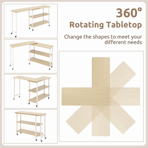 Costway 360° Rotatable Sofa Side Table L-shaped Laptop Desk Snack Table with Shelf Patented