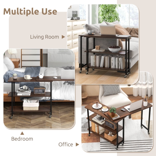 Costway 360° Rotatable Sofa Side Table L-shaped Laptop Desk Snack Table with Shelf Patented