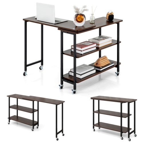 Costway 360° Rotatable Sofa Side Table L-shaped Laptop Desk Snack Table with Shelf Patented