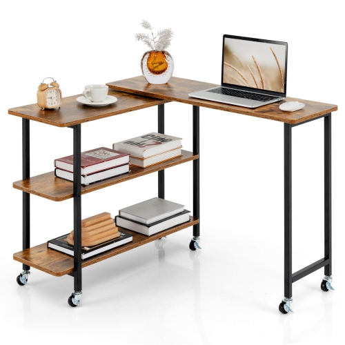 Costway 360° Rotatable Sofa Side Table L-shaped Laptop Desk Snack Table with Shelf Patented