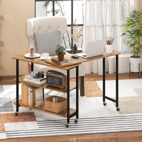 Costway 360° Rotatable Sofa Side Table L-shaped Laptop Desk Snack Table with Shelf Patented