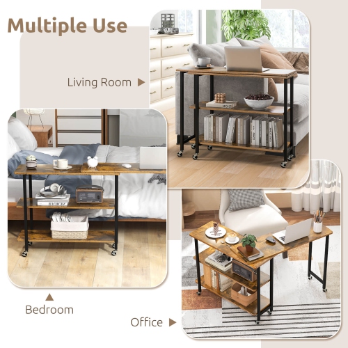 Costway 360° Rotatable Sofa Side Table L-shaped Laptop Desk Snack Table with Shelf Patented